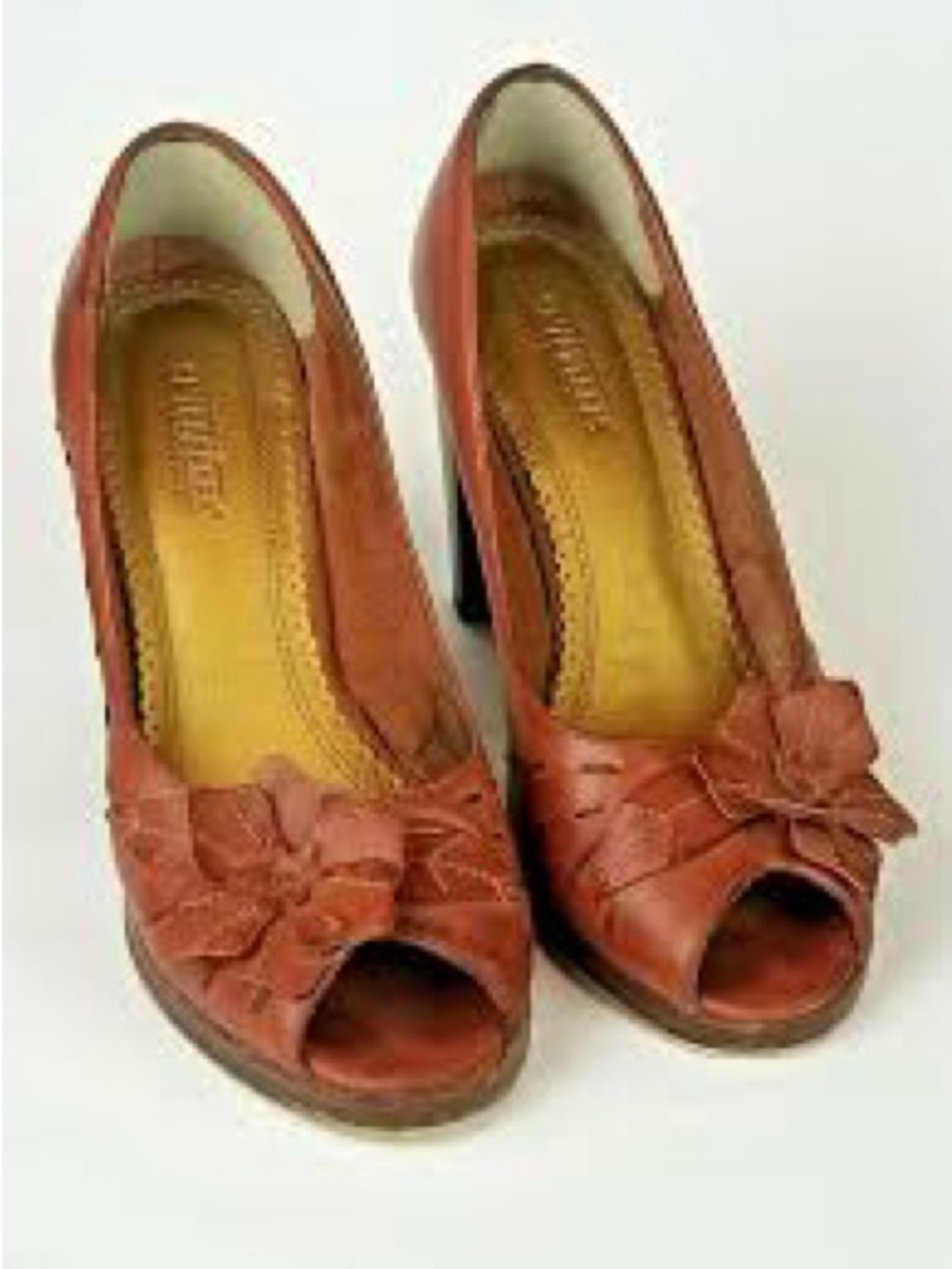 Seychelles Anthropologie Women’s Brown Leather Peep-Toe Floral Boho Pumps